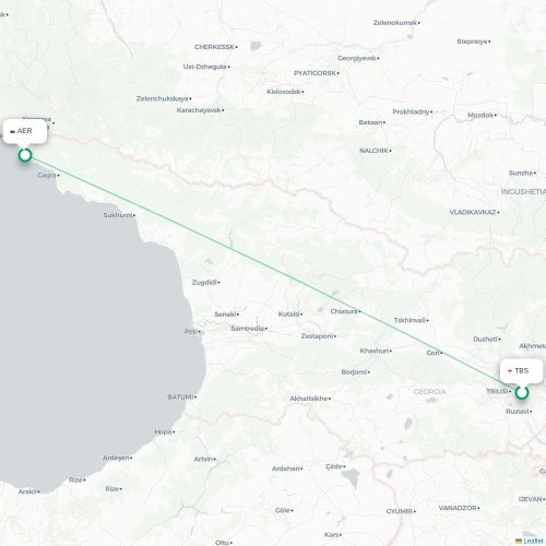 Mapa de vuelo directo Tiflis - Sochi