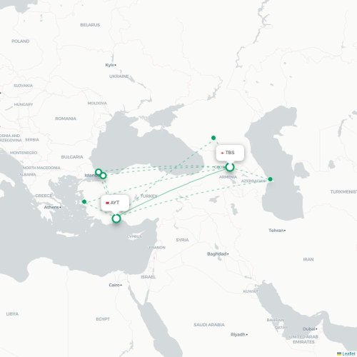 Mapa de vuelo directo Tiflis - Antalya
