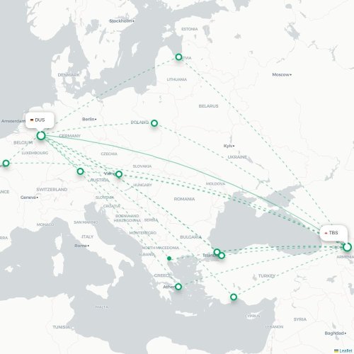Mapa de vuelo directo Tiflis - Düsseldorf