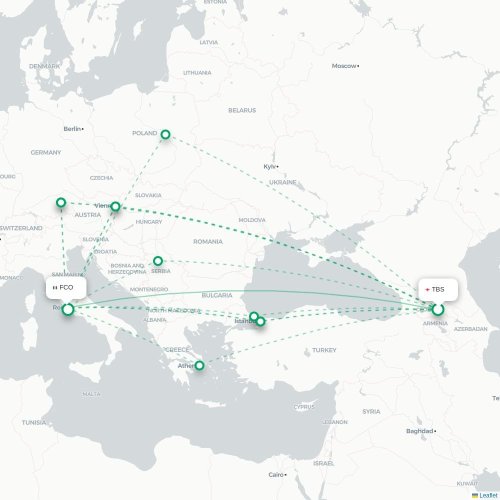 Mapa de vuelo directo Tiflis - Roma