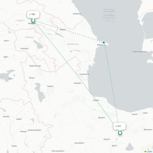 Mapa lotu bezpośredniego Tbilisi – Teheran