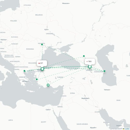 Mapa de vuelo directo Tiflis - Estambul