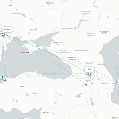 Mapa de vuelo directo Tiflis - Chişinău