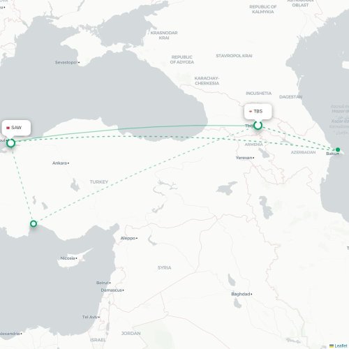 Mapa de vuelo directo Tiflis - Estambul