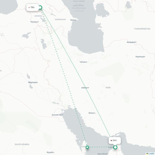 Mapa lotu bezpośredniego Tbilisi – Szardża