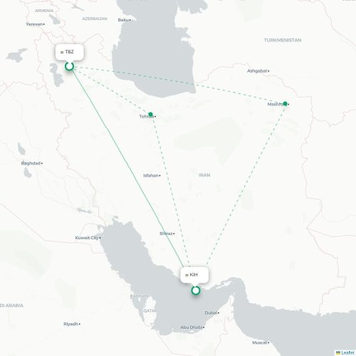 Mapa lotu bezpośredniego Tabriz – Kīsh
