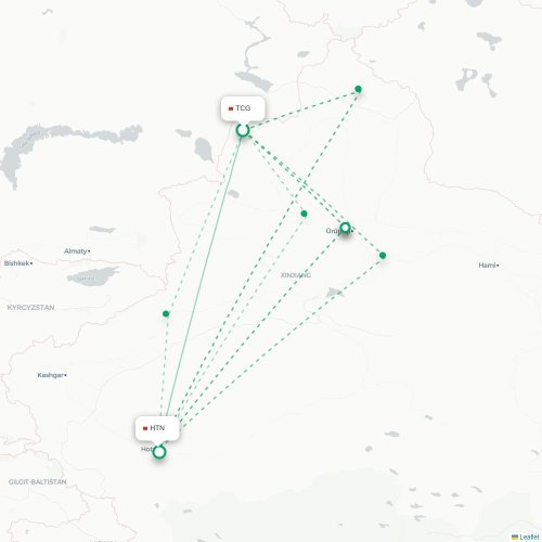 Mapa lotu bezpośredniego Tacheng – Hoten