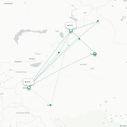 Mapa lotu bezpośredniego Tacheng – Kaszgar