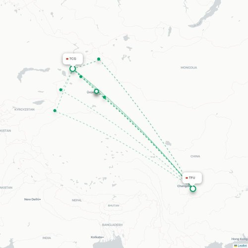 Mapa lotu bezpośredniego Tacheng – Chengdu