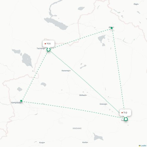 Mapa de vuelo directo Tacheng - Turfán