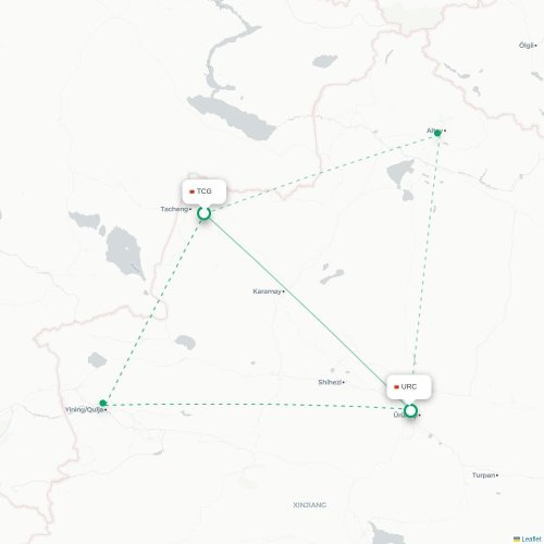 Mapa lotu bezpośredniego Tacheng – Urumczi