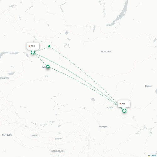 Mapa lotu bezpośredniego Tacheng – Xi'an