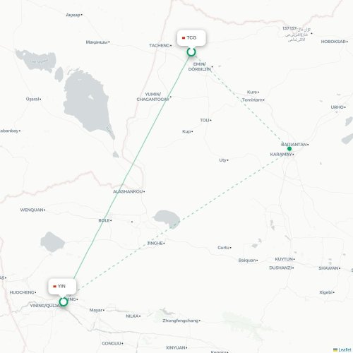 Mapa lotu bezpośredniego Tacheng – Ili