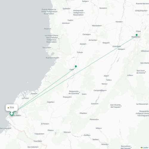 Mapa de vuelo directo Tumaco - Bogotá