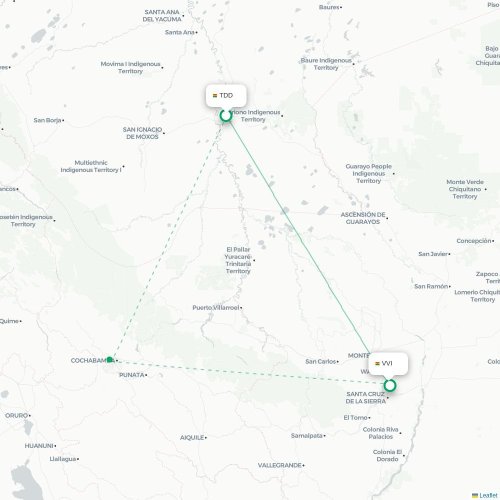 Mapa lotu bezpośredniego Trinidad – Santa Cruz