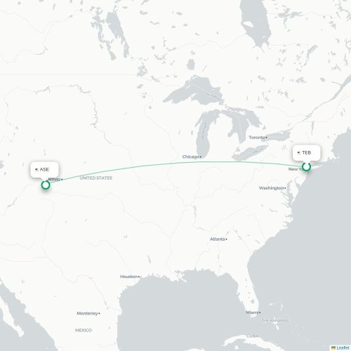 Mapa de vuelo directo Teterboro - Aspen