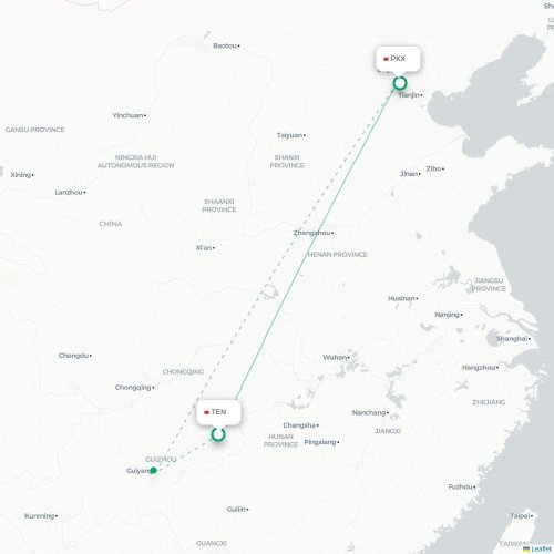 Mapa lotu bezpośredniego Tongren – Pekin