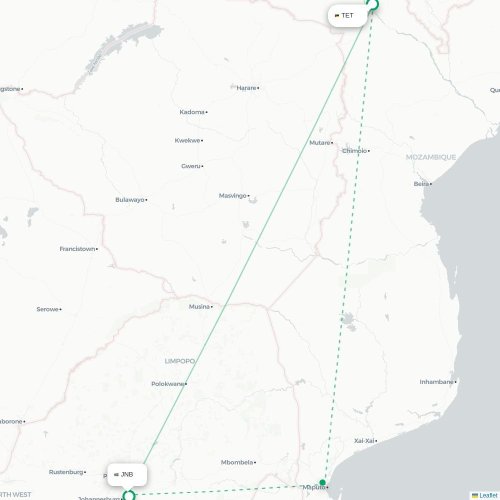 Tete - Johannesbourg carte du vol direct