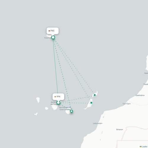 Mapa de vuelo directo Santa Cruz de Tenerife - Funchal