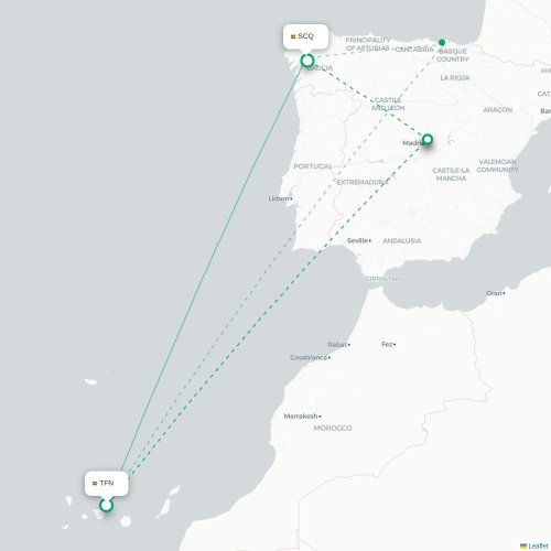 Santa Cruz de Teneriffa – Santiago de Compostela suoran lennon kartta