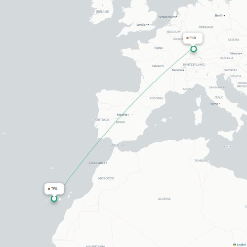 Mapa lotu bezpośredniego Granadilla – Karlsruhe