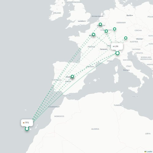 Teneriffa - Milano karta över direktflyg