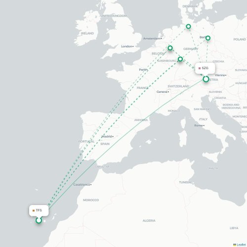 Teneriffa - Salzburg karta över direktflyg