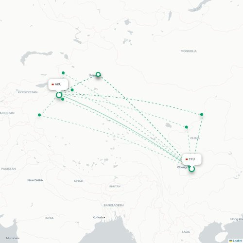 Mapa lotu bezpośredniego Chengdu – Aksu