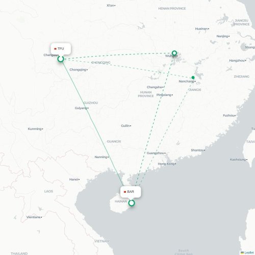 Mapa lotu bezpośredniego Chengdu – Qionghai