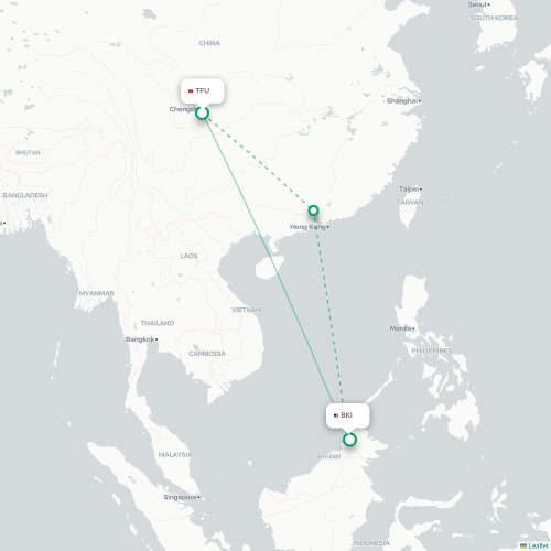 Mapa lotu bezpośredniego Chengdu – Kota Kinabalu