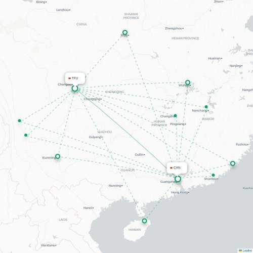 Mapa lotu bezpośredniego Chengdu – Kanton