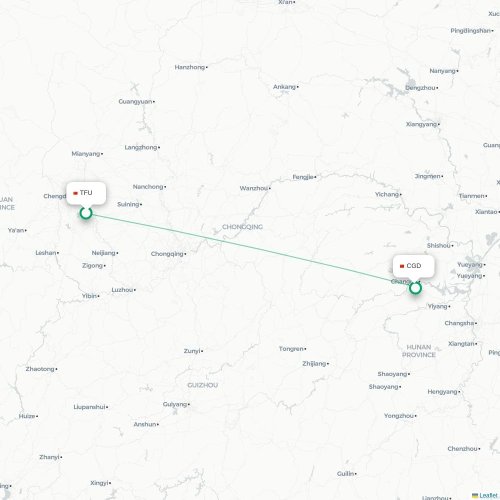 Mapa de vuelo directo Chengdu - Changde