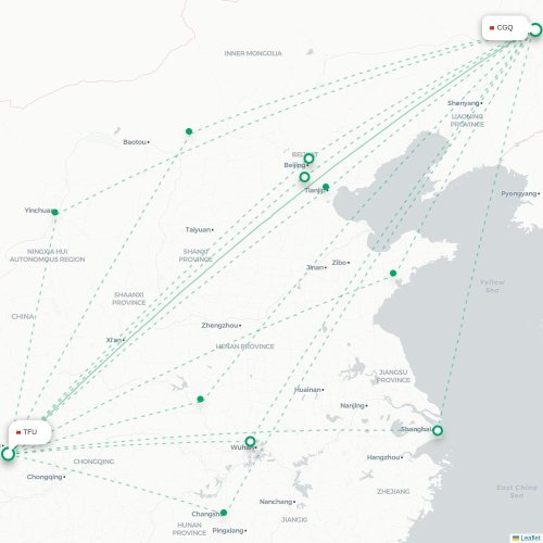Chengdu - Changchun kort over direkte fly