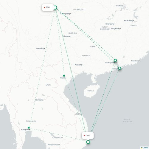 Mapa lotu bezpośredniego Chengdu – Nha Trang
