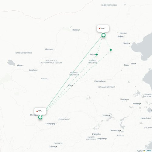 Mapa lotu bezpośredniego Chengdu – Datong