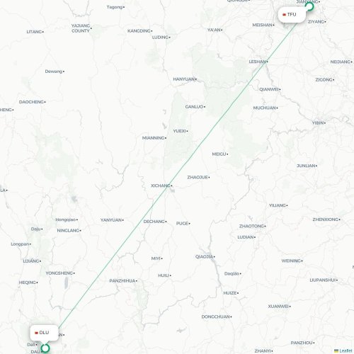 Mapa lotu bezpośredniego Chengdu – Dali