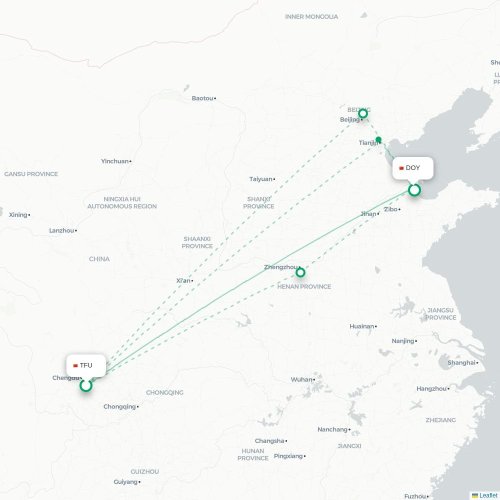 Mapa lotu bezpośredniego Chengdu – Dongying