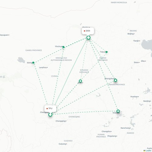 Mapa lotu bezpośredniego Chengdu – Ordos City