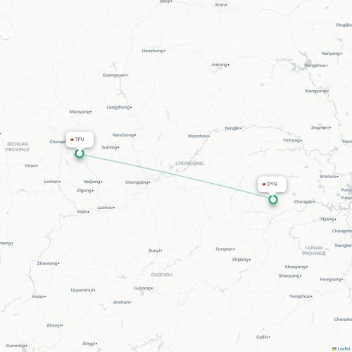 Mapa lotu bezpośredniego Chengdu – Zhangjiajie