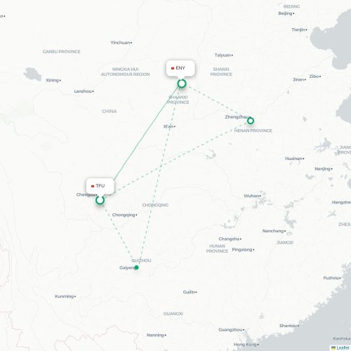 Mapa lotu bezpośredniego Chengdu – Yan’an