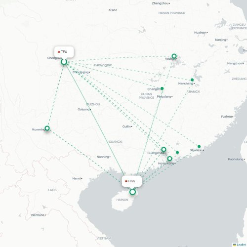Mapa lotu bezpośredniego Chengdu – Haikou