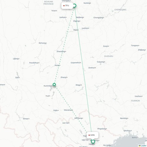 Mapa lotu bezpośredniego Chengdu – Hanoi