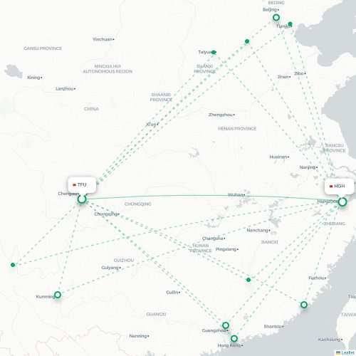 Mapa de vuelo directo Chengdu - Hangzhou