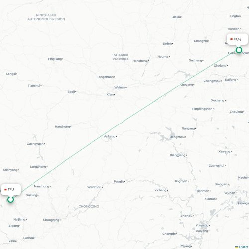 Mapa lotu bezpośredniego Chengdu – Anyang