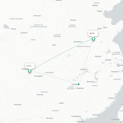 Mapa lotu bezpośredniego Chengdu – Heze