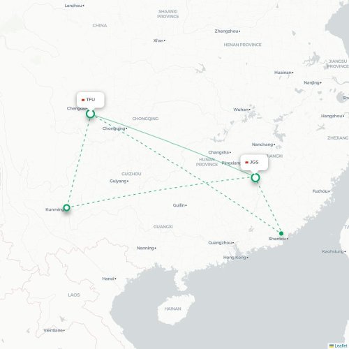 Mapa lotu bezpośredniego Chengdu – Ji’an