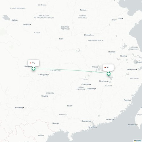 Mapa lotu bezpośredniego Chengdu – Jiujiang