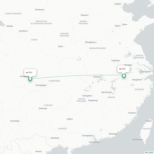 Mapa lotu bezpośredniego Chengdu – Chizhou