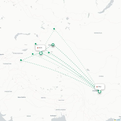 Mapa lotu bezpośredniego Chengdu – Aksu