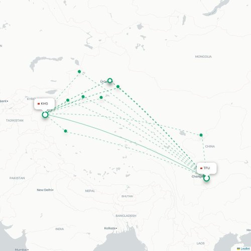 Mapa lotu bezpośredniego Chengdu – Kaszgar